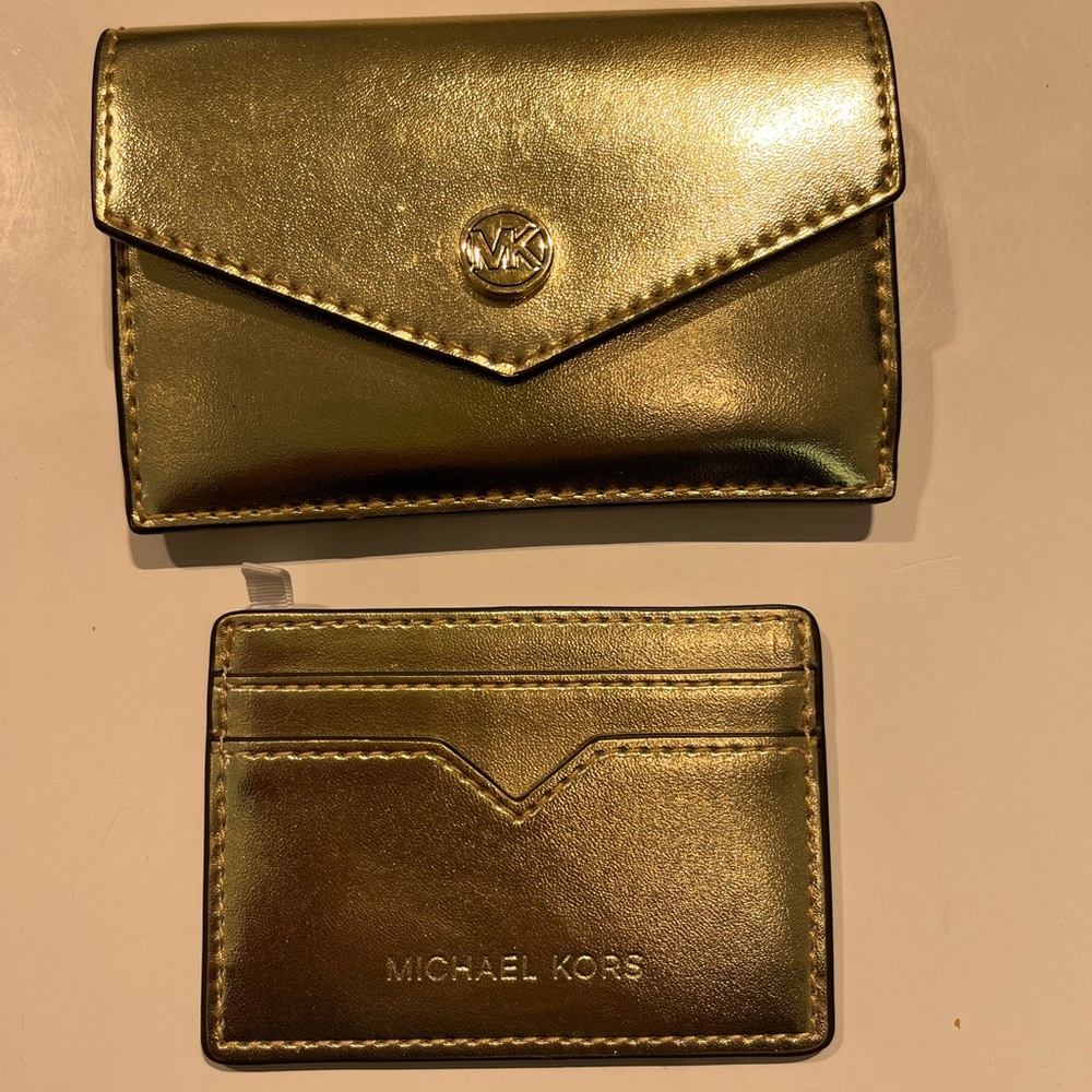 Michael Kors Metallic Faux Leather card case and wallet set